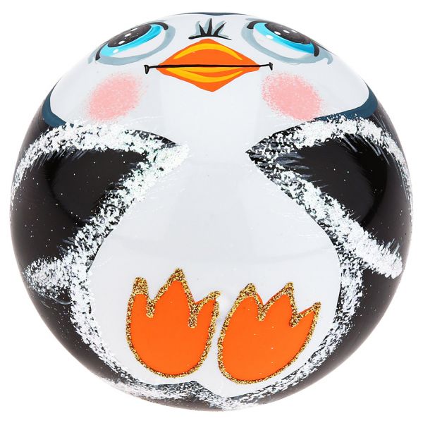 Елочная игрушка шар стеклянная "Пингвин в шапочке" д8см, руч. худ.роспись