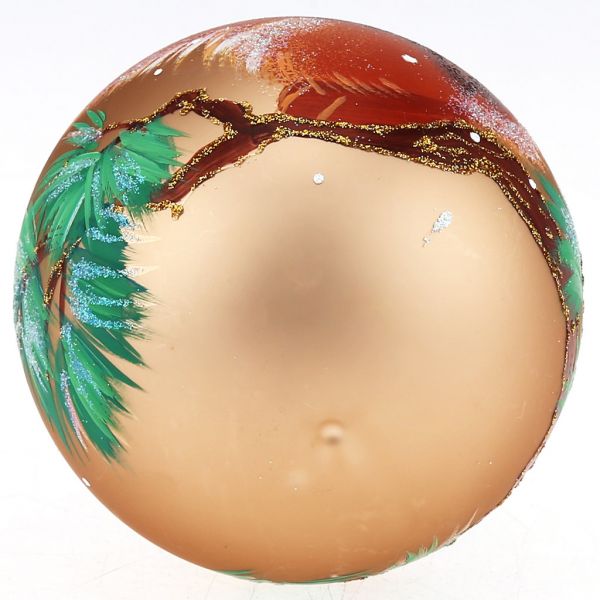 Елочная игрушка шар стеклянная "Белочка на ветке" д10см, руч. худ.роспись