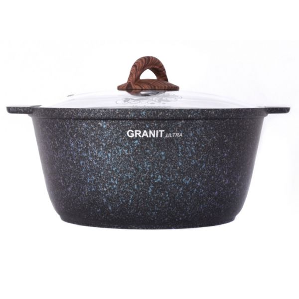 Кастрюля-жаровня "Granit Ultra" литая 5л, д28см, h12см, АП "Ultra granit", стек.кр, голубой гранит