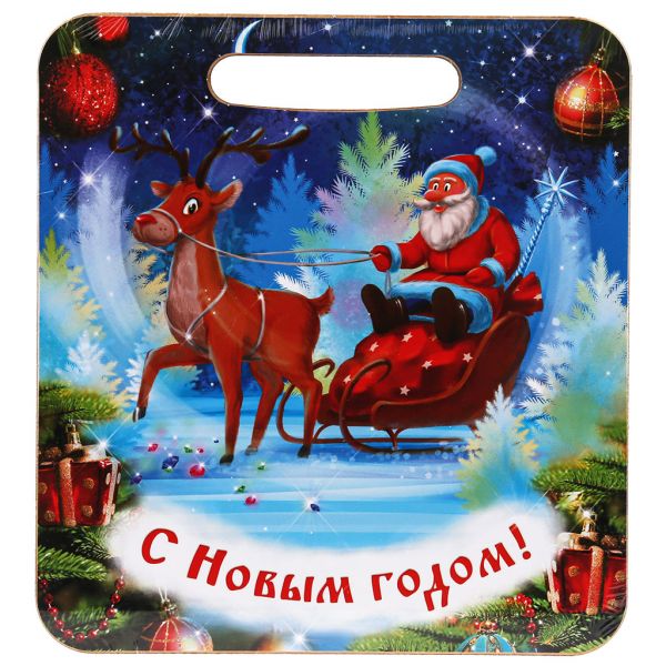 Доска разделочная деревянная "Дед Мороз и олень" 21х19,5х0,6см
