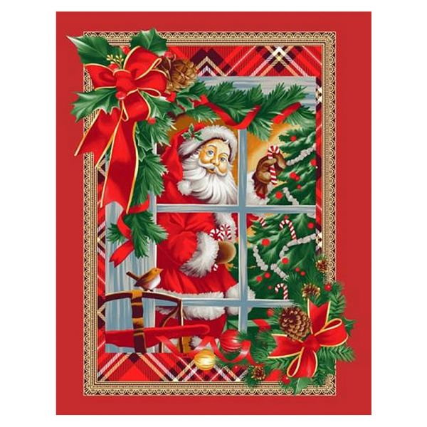 Полотенце кухонное "Новогодние открытки. Дед Мороз" вафельное, 50х60см, х/б