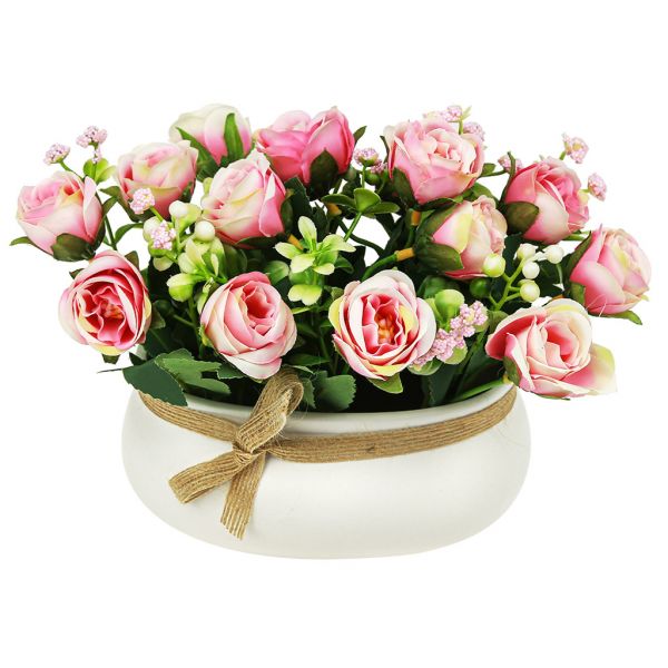 Цветочная композиция "Розы" 16,5см, в керам. горш, розовый, индив. уп.