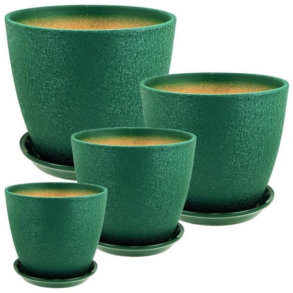 Горшок для цветов керамический "Винил", набор 4 шт., форма бутон, зелен.