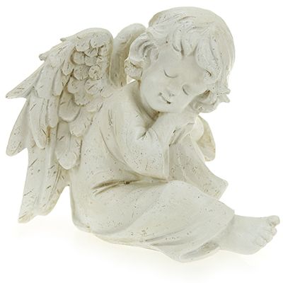Скульптура-фигура для сада из полистоуна "Ангел спящий на коленке" 24х20см