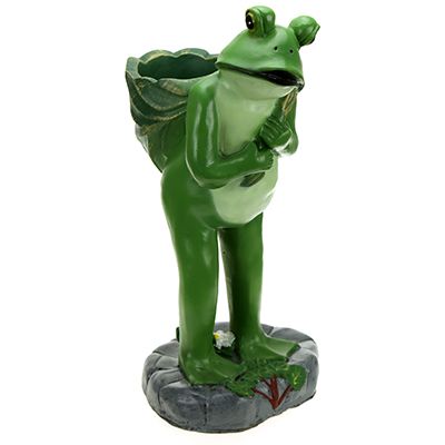 Скульптура-фигура для сада из полистоуна "Лягушка с корзиной за спиной"
