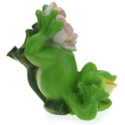 Скульптура-фигура для сада из полистоуна "Лягушонок с цветком"
