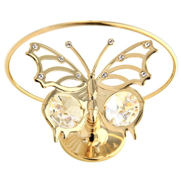 Бабочка в кольце, металл, прозрачные кристаллы, золото, h8см Cristokraft