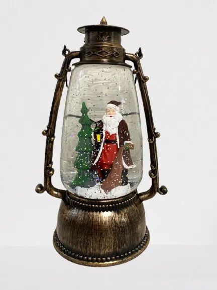 Новогодний фонарь Дед Мороз с елкой, 25см, под бронзу