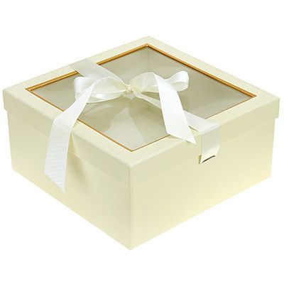 Коробка подарочная с окном, с атласной лентой, 23х23х11см, кремовый
