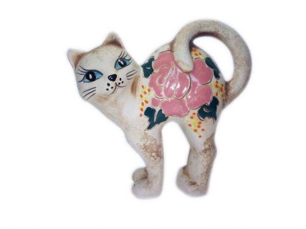 Фигура "Кот выгнутая спина с поднятым хвостом", h-11,5см, керамика