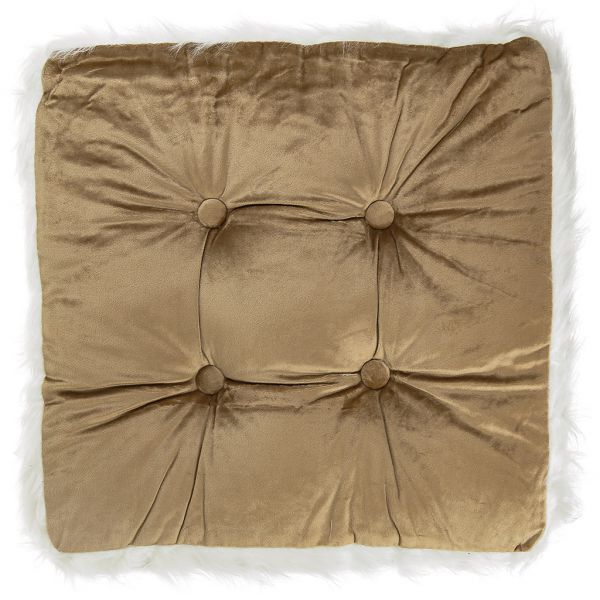 Подушка для сиденья 40х40х7см "Лапландия" кант из искусственного меха, велюр, цвет в ассортименте