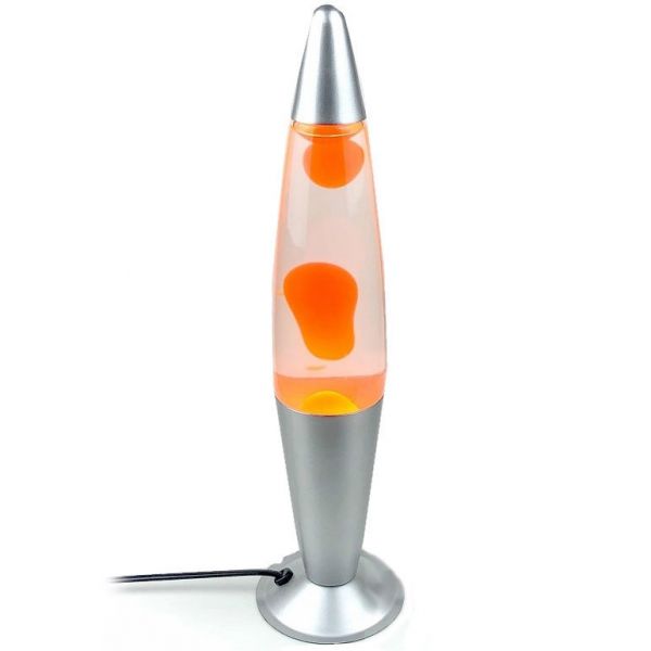 Лава лампа восковая "Оранжевые капли", корпус серебро 35см