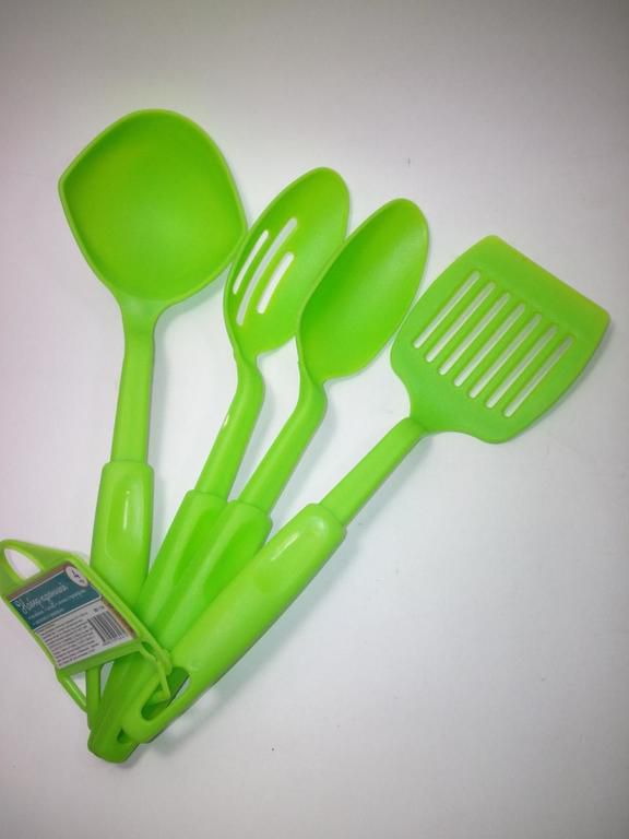 Кухонный набор 4 пр. для тефл. посуды, пластик, зеленый