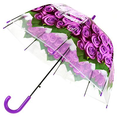 Зонт-трость полуавтомат "Розы", фиолетовый