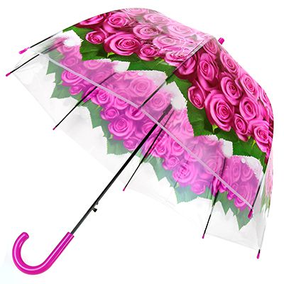 Зонт-трость полуавтомат "Розы", фуксия