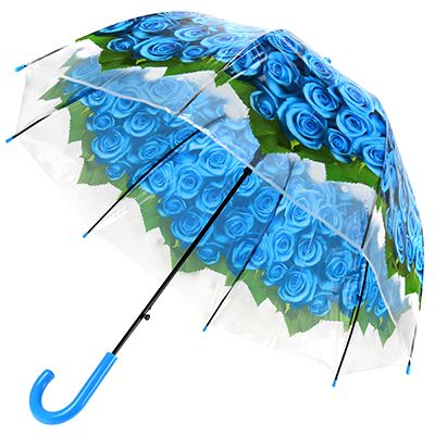 Зонт-трость полуавтомат "Розы", синий
