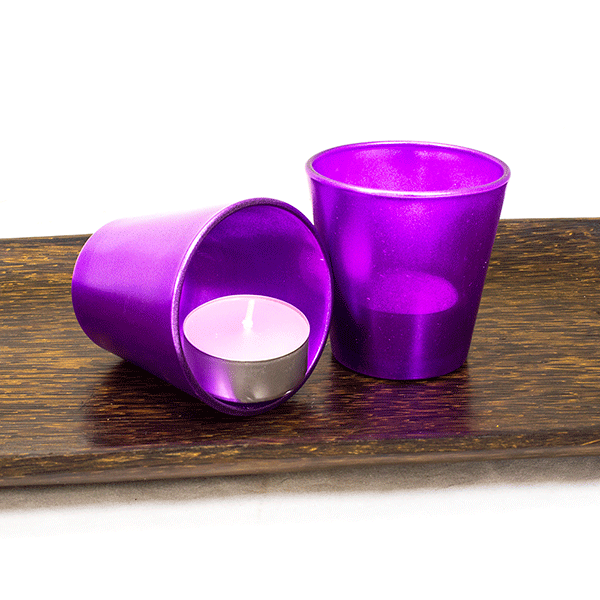 Свечи в стакане набор 2 шт. 6 см, цвет фиолетовый