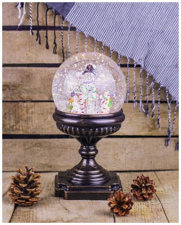 Светильник Новогодний Шар Снеговики, 23см, под бронзу