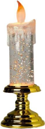 Светильник LED Свеча на ножке с блестками 21,5см золото