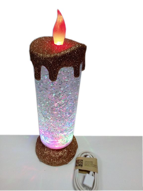 Светильник LED Свеча со снегом (romantic candle) золото