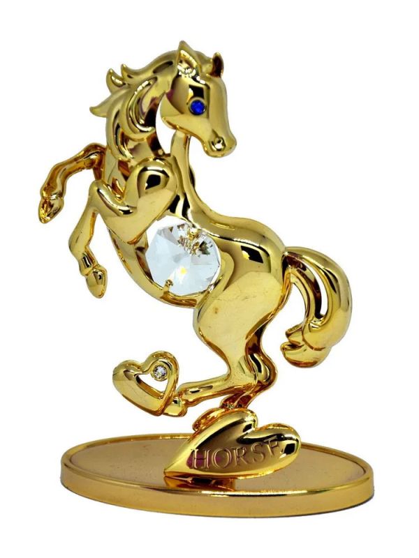 Лошадь с сердцем, металл, прозрачные кристаллы, золото, h9см Cristokraft