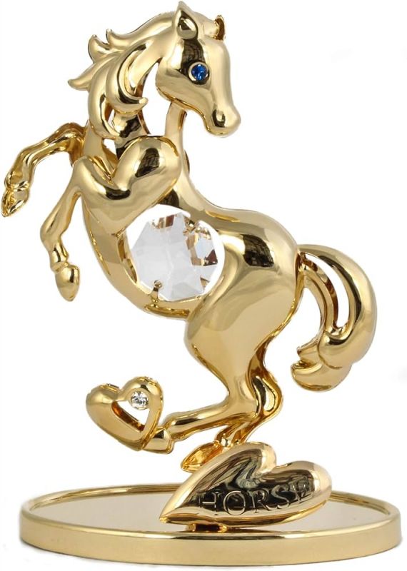 Лошадь с сердцем, металл, прозрачные кристаллы, золото, h9см Cristokraft