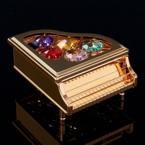 Рояль, металл, цветные кристаллы, золото, 7х7х6см Cristokraft
