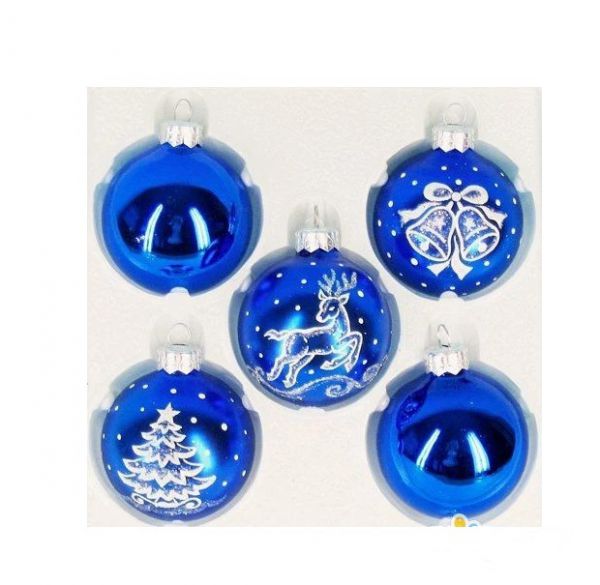 Набор стеклянных елочных игрушек "Зимовье", 5 шаров, цвет в ассортименте
