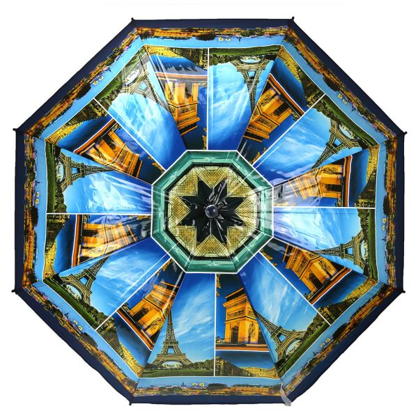 Зонт-трость полуавтомат "Города" "Париж", 8 спиц, ПВХ, синий