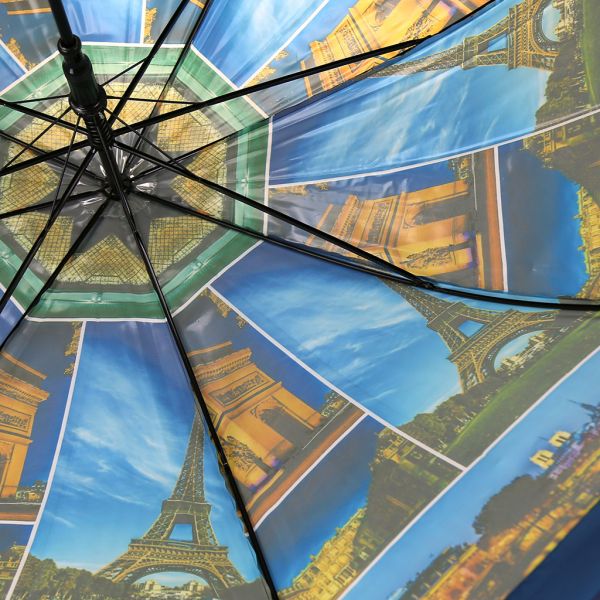 Зонт-трость полуавтомат "Города" "Париж", 8 спиц, ПВХ, синий