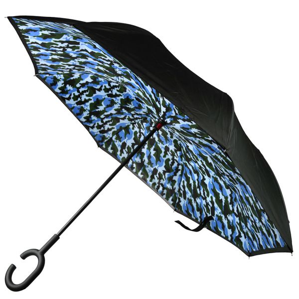 Зонт-трость механический обратного сложения "Милитари" синий