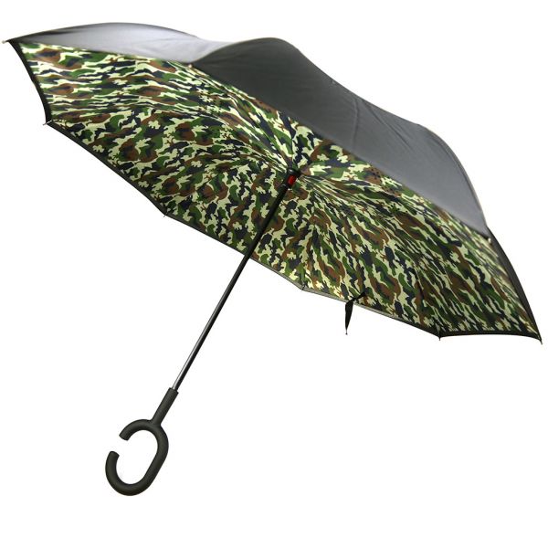 Зонт-трость механический обратного сложения "Милитари" зелен.