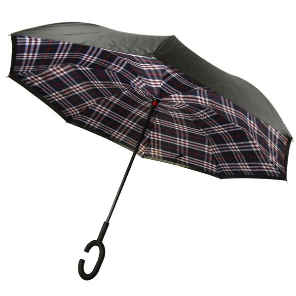 Зонт-трость механический обратного сложения "Шотландка"